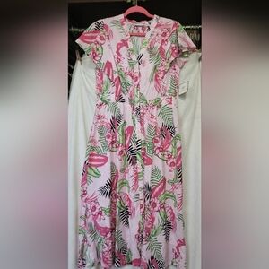 Rafaella Bold Floral Print Flutter Sleeve Dress Size Large